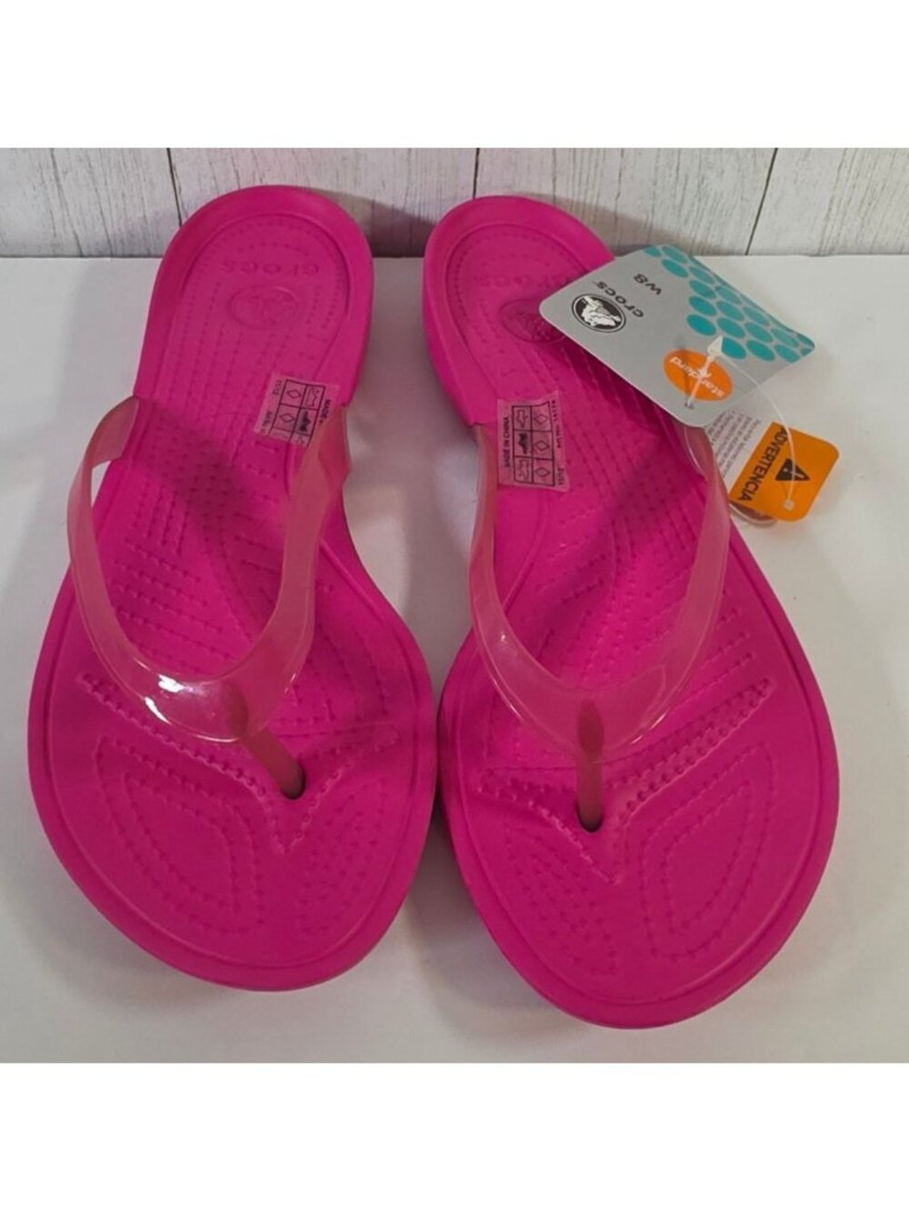 CROCS REALLY SEXI FLIP FLOPS WOMENS 8 HOT PINK JELLY THONG STRAP SANDALS COMFORT
